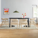 Set tavolo da pranzo in bouclé nero/avorio, stile moderno, 6 posti a sedere