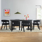 Set tavolo da pranzo in bouclé nero/avorio, stile moderno, 6 posti a sedere