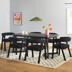 Set tavolo da pranzo in bouclé nero/avorio, stile moderno, 6 posti a sedere