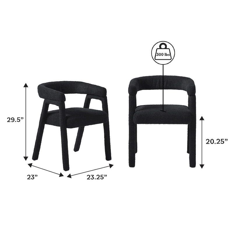 Set tavolo da pranzo in bouclé nero/avorio, stile moderno, 6 posti a sedere