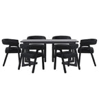 Set tavolo da pranzo in bouclé nero/avorio, stile moderno, 6 posti a sedere