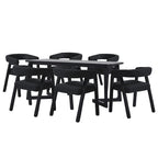 Set tavolo da pranzo in bouclé nero/avorio, stile moderno, 6 posti a sedere
