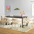 Set tavolo da pranzo in bouclé nero/avorio, stile moderno, 6 posti a sedere