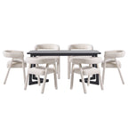 Set tavolo da pranzo in bouclé nero/avorio, stile moderno, 6 posti a sedere