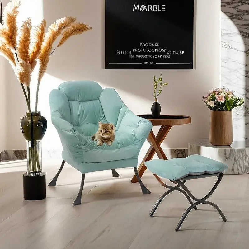 Poltrona in velluto con pouf pieghevole – Blu scuro / Verde / Marrone / Grigio – 1 Posto