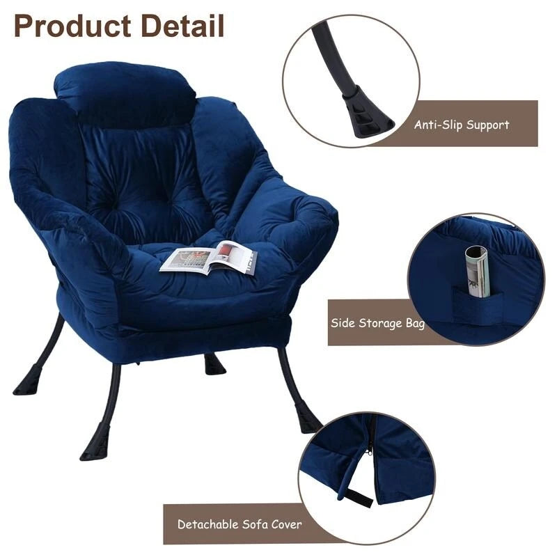 Poltrona in velluto con pouf pieghevole – Blu scuro / Verde / Marrone / Grigio – 1 Posto