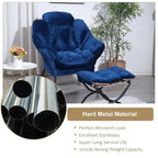 Poltrona in velluto con pouf pieghevole – Blu scuro / Verde / Marrone / Grigio – 1 Posto