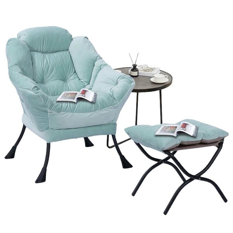 Poltrona in velluto con pouf pieghevole – Blu scuro / Verde / Marrone / Grigio – 1 Posto