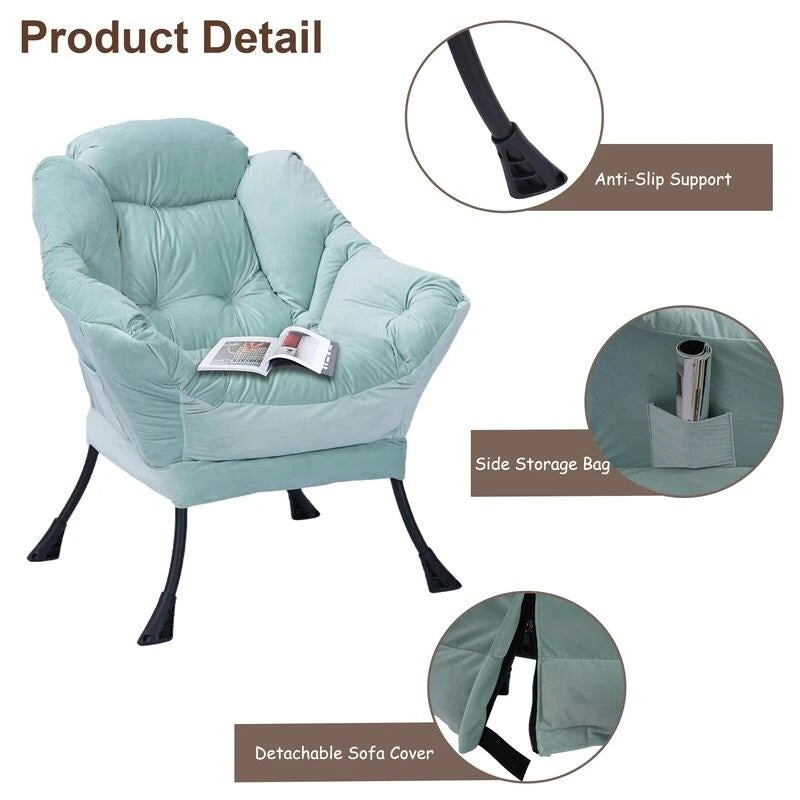 Poltrona in velluto con pouf pieghevole – Blu scuro / Verde / Marrone / Grigio – 1 Posto