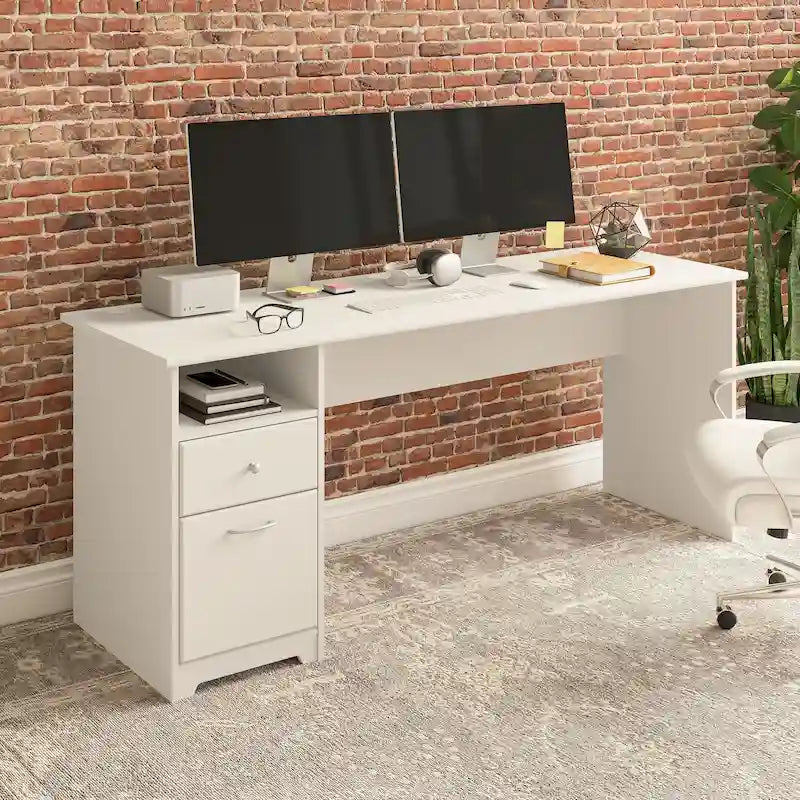 Scrivania per computer grigia/bianca con cassetti, 1 persona
