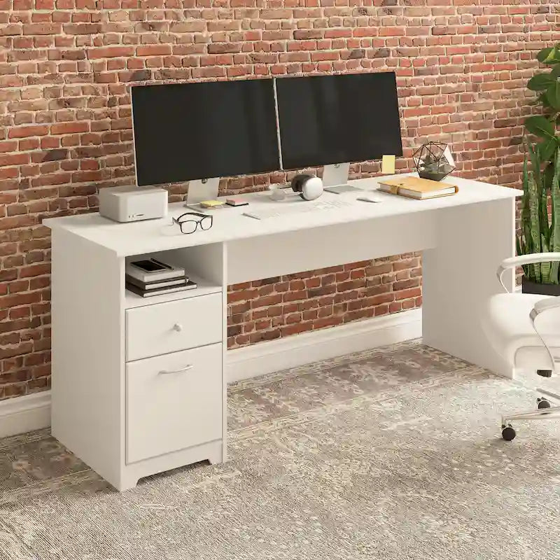 Scrivania per computer grigia/bianca con cassetti, 1 persona