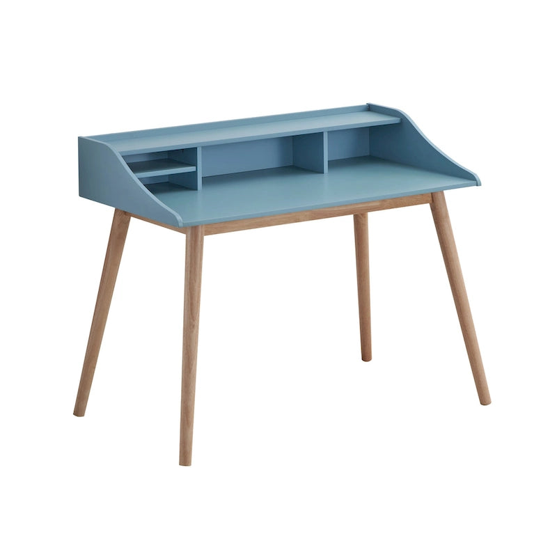 Scrivania Mid-Century Blu con Alzata, 1 Posto