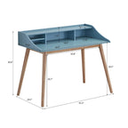 Scrivania Mid-Century Blu con Alzata, 1 Posto