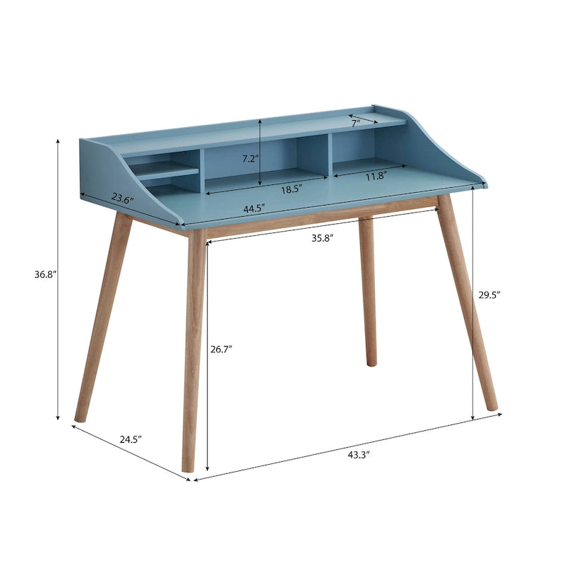 Scrivania Mid-Century Blu con Alzata, 1 Posto
