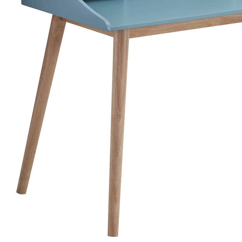 Scrivania Mid-Century Blu con Alzata, 1 Posto