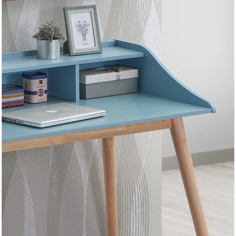 Scrivania Mid-Century Blu con Alzata, 1 Posto