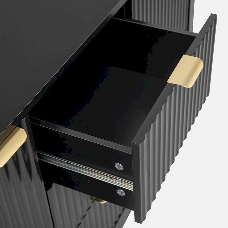 Mobile Consolle Wave-Grain – Nero / Ciano / Bianco – 3 Cassetti e Vano con Doppia Anta – Montaggio da 1 Persona