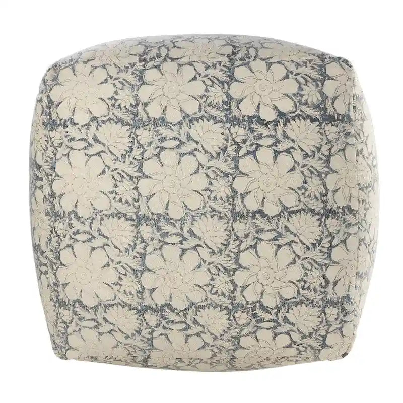 Pouf quadrato floreale blu navy e bianco – 1 persona