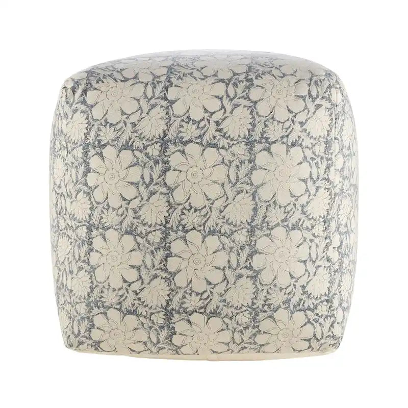 Pouf quadrato floreale blu navy e bianco – 1 persona