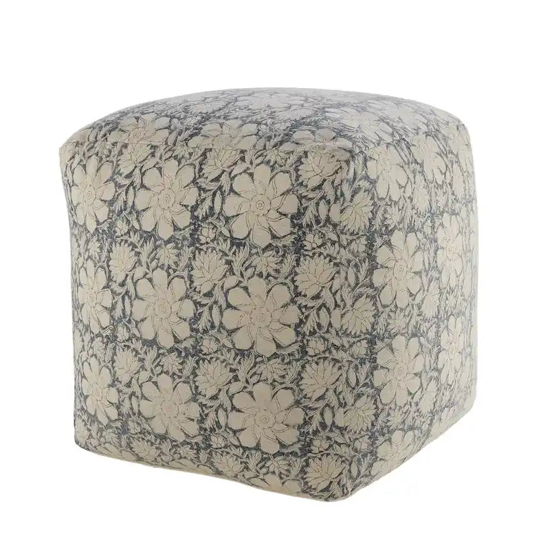 Pouf quadrato floreale blu navy e bianco – 1 persona