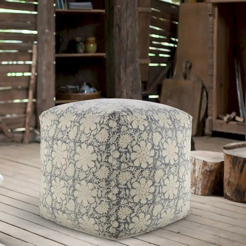 Pouf quadrato floreale blu navy e bianco – 1 persona
