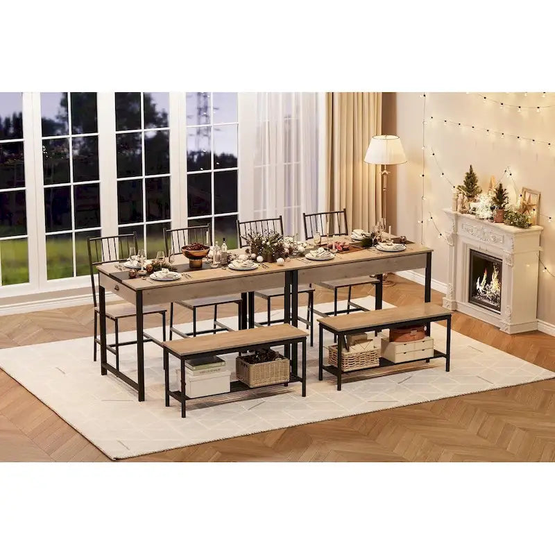 Set tavolo da pranzo grigio per 4 persone – Tavolo, 2 sedie e panca
