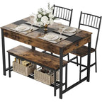 Set tavolo da pranzo grigio per 4 persone – Tavolo, 2 sedie e panca