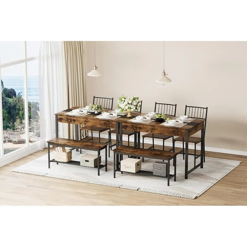 Set tavolo da pranzo grigio per 4 persone – Tavolo, 2 sedie e panca