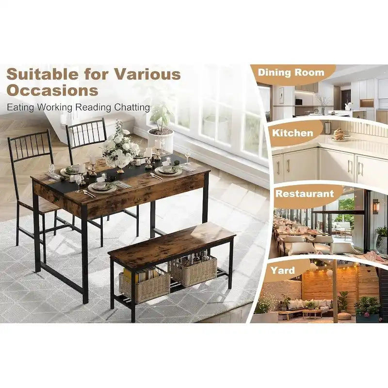 Set tavolo da pranzo grigio per 4 persone – Tavolo, 2 sedie e panca