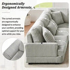 Divano Sezionale a U in Velluto a Coste Beige/Grigio con Chaise Longue, 5 Posti