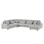 Divano Sezionale a U in Velluto a Coste Beige/Grigio con Chaise Longue, 5 Posti