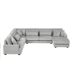 Divano Sezionale a U in Velluto a Coste Beige/Grigio con Chaise Longue, 5 Posti