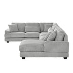 Divano Sezionale a U in Velluto a Coste Beige/Grigio con Chaise Longue, 5 Posti