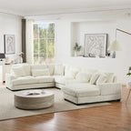 Divano Sezionale a U in Velluto a Coste Beige/Grigio con Chaise Longue, 5 Posti