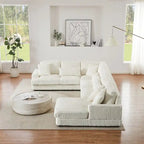 Divano Sezionale a U in Velluto a Coste Beige/Grigio con Chaise Longue, 5 Posti