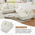 Divano Sezionale a U in Velluto a Coste Beige/Grigio con Chaise Longue, 5 Posti