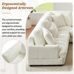 Divano Sezionale a U in Velluto a Coste Beige/Grigio con Chaise Longue, 5 Posti