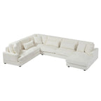Divano Sezionale a U in Velluto a Coste Beige/Grigio con Chaise Longue, 5 Posti