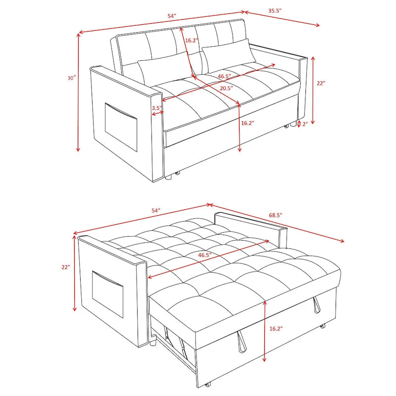 Verde Scuro / Grigio Medio / Rosa / Nero / Grigio Argento / Blu Scuro Divano Letto Convertibile, Schienale Regolabile a 3 Velocità, Per 2 Persone