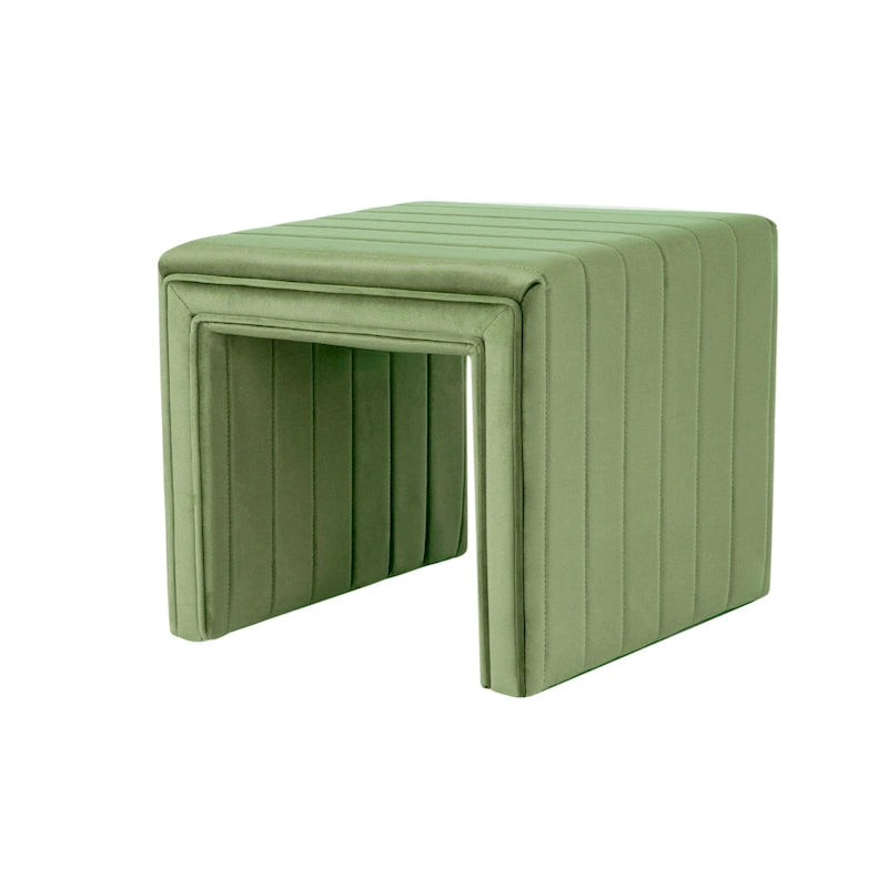 Ottoman quadrato in velluto trapuntato Green Channel, monoposto