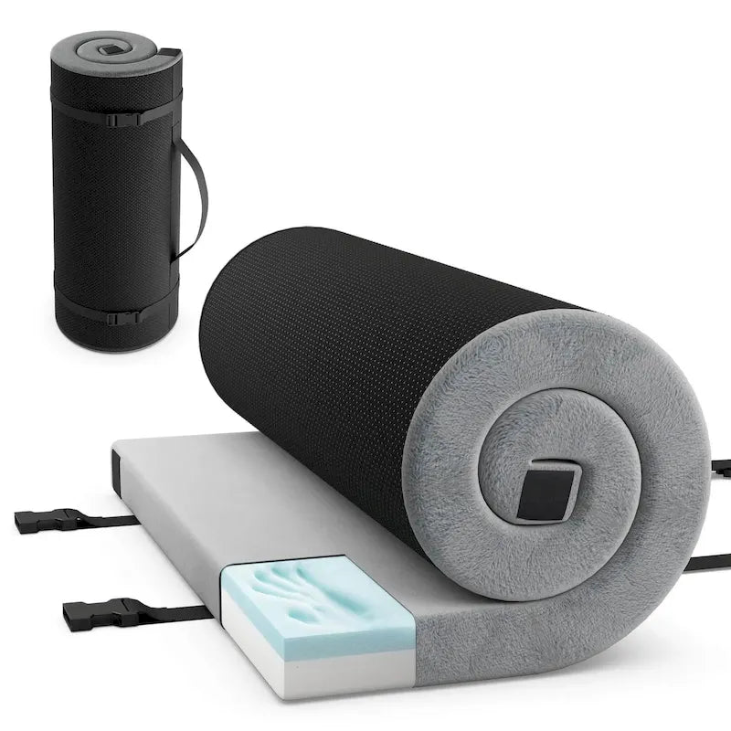 Blu/Grigio, Arrotolabile, Materassino da Campeggio in Memory Foam per 1 Persona