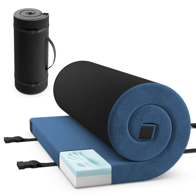 Blu/Grigio, Arrotolabile, Materassino da Campeggio in Memory Foam per 1 Persona