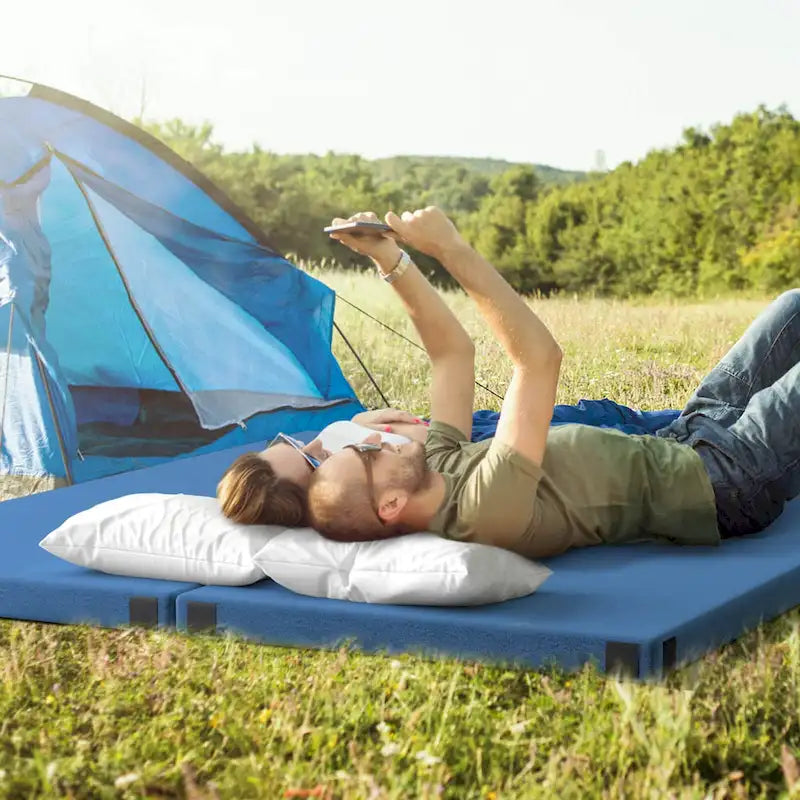 Blu/Grigio, Arrotolabile, Materassino da Campeggio in Memory Foam per 1 Persona