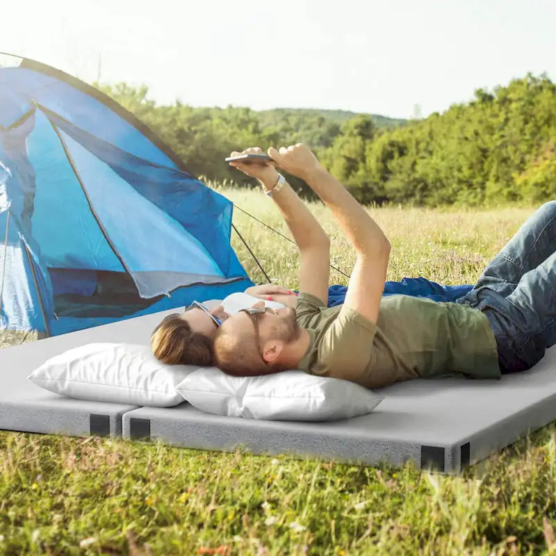 Blu/Grigio, Arrotolabile, Materassino da Campeggio in Memory Foam per 1 Persona