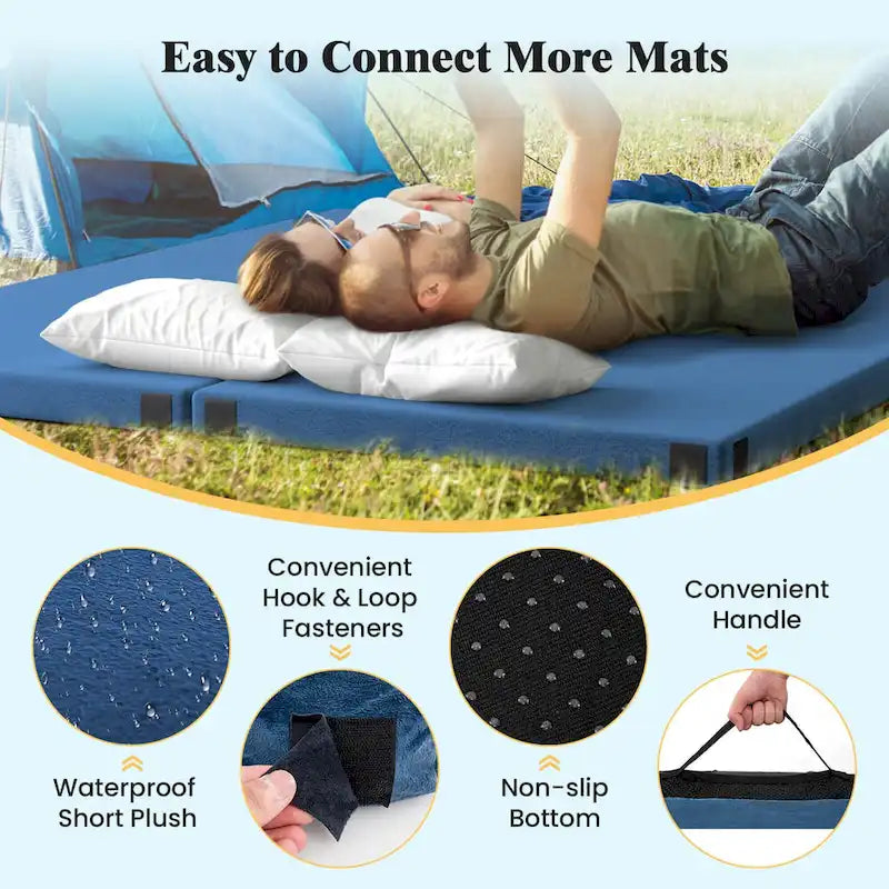 Blu/Grigio, Arrotolabile, Materassino da Campeggio in Memory Foam per 1 Persona