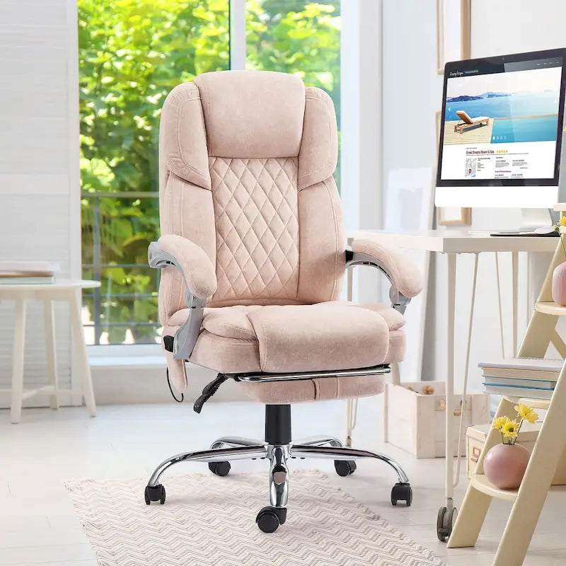 Poltrona da ufficio reclinabile Beige/Rosa/Grigio Blu con massaggio e poggiapiedi, Singolo
