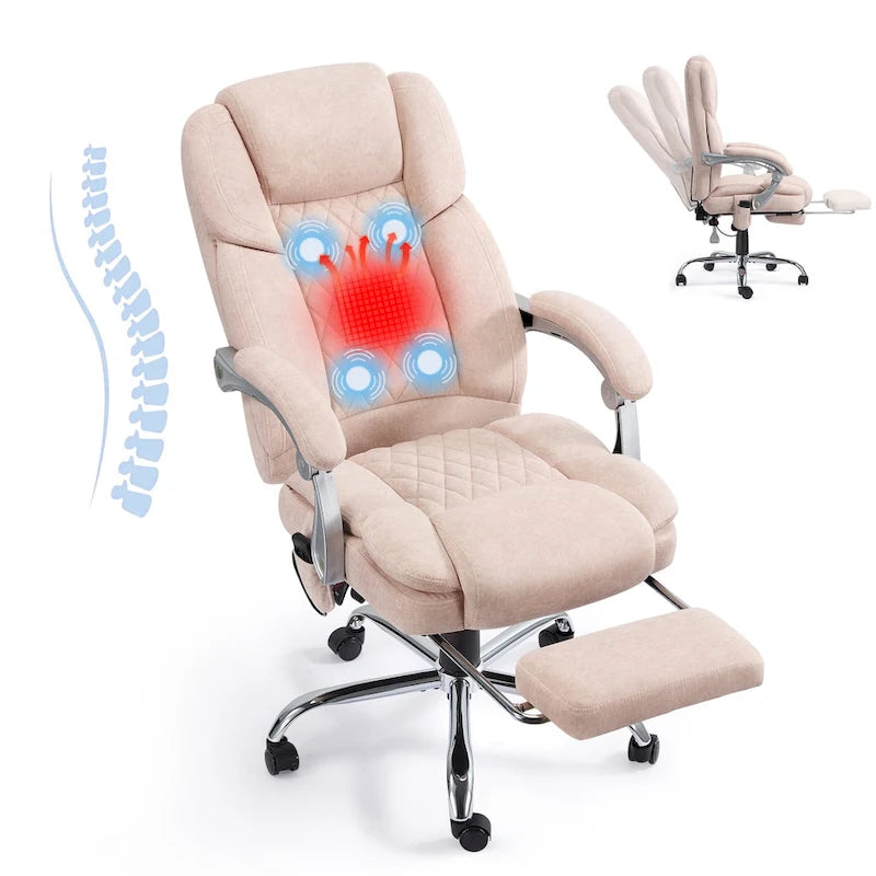 Poltrona da ufficio reclinabile Beige/Rosa/Grigio Blu con massaggio e poggiapiedi, Singolo