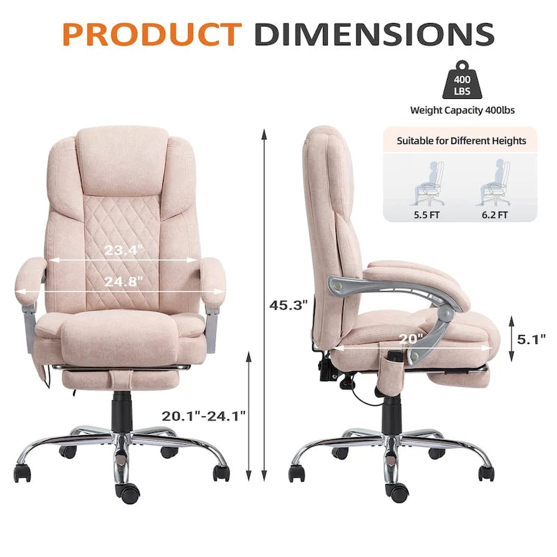 Poltrona da ufficio reclinabile Beige/Rosa/Grigio Blu con massaggio e poggiapiedi, Singolo