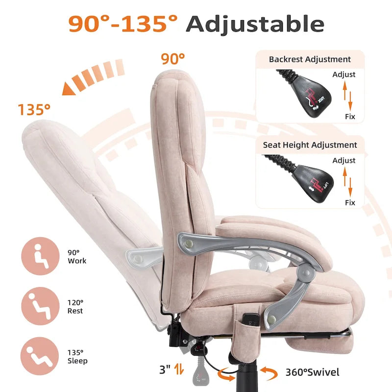Poltrona da ufficio reclinabile Beige/Rosa/Grigio Blu con massaggio e poggiapiedi, Singolo