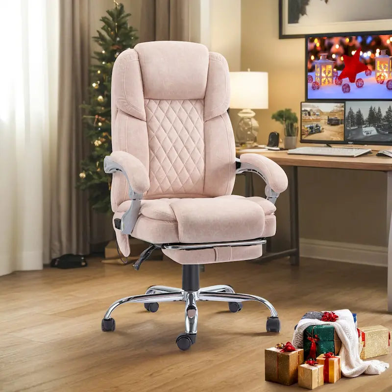 Poltrona da ufficio reclinabile Beige/Rosa/Grigio Blu con massaggio e poggiapiedi, Singolo